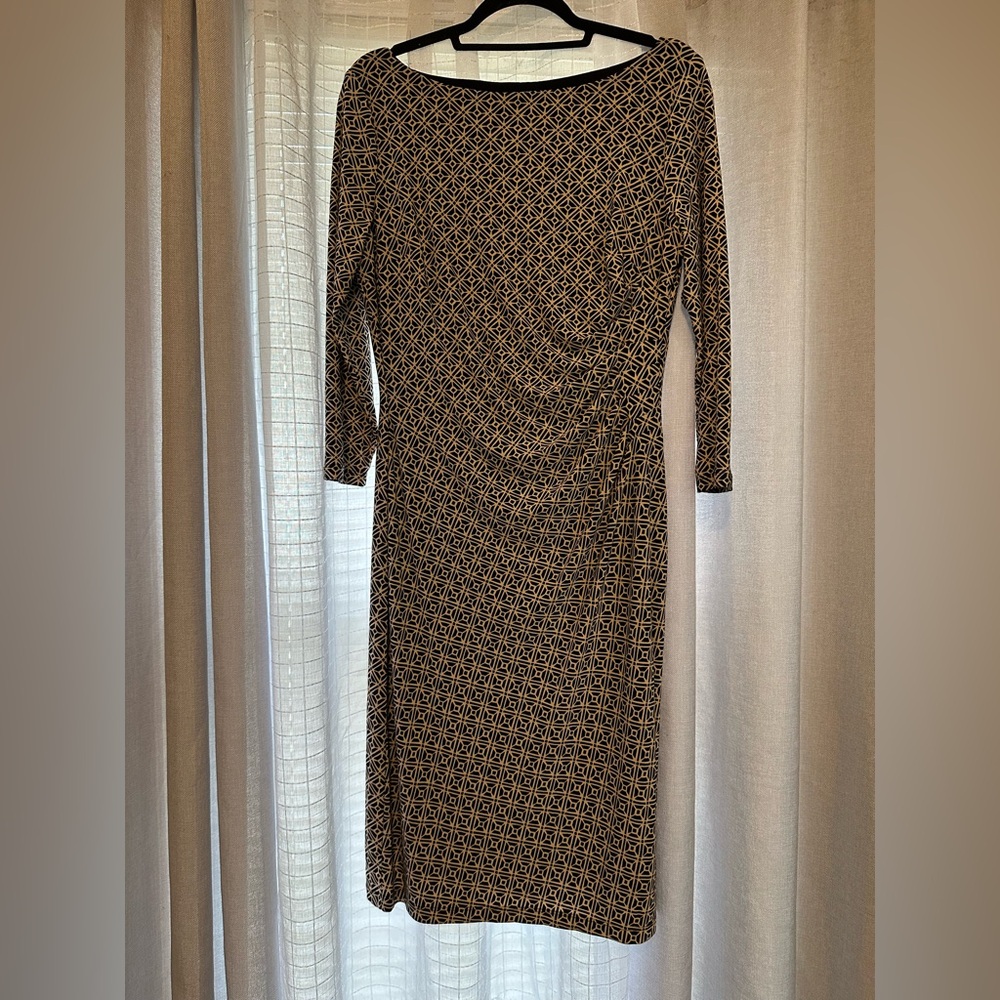 SOLD Ralph Lauren Black & Brown Geometric Long Sleeve Dress